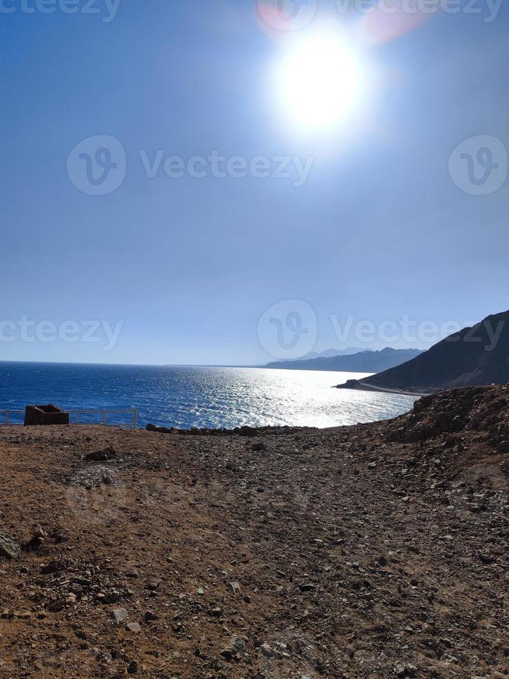 Beautiful sea view of the red sea from over Sinai mountains photo