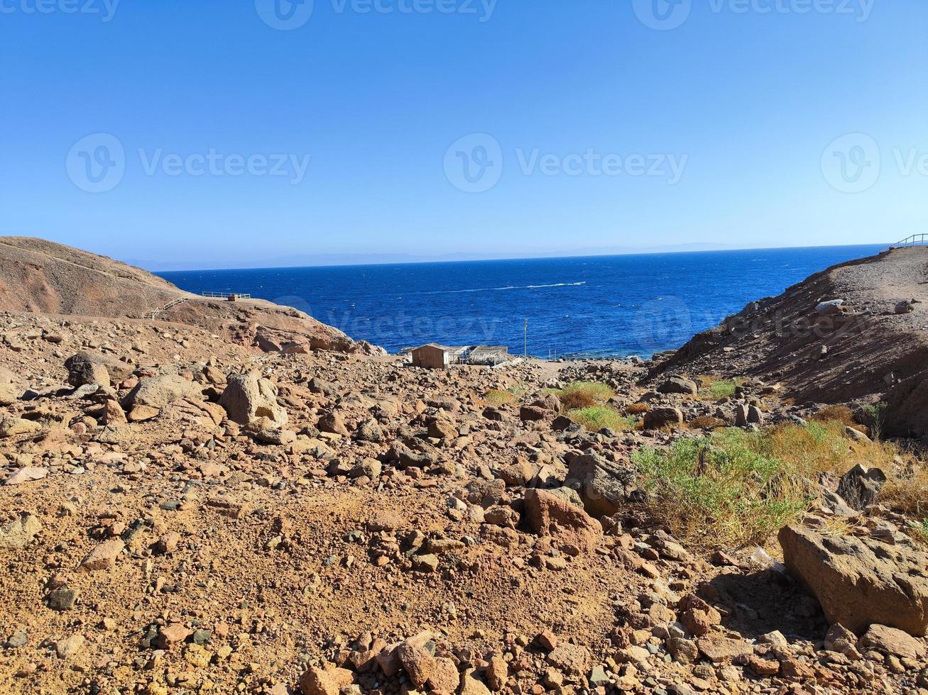 Beautiful sea view of the red sea from over Sinai mountains photo