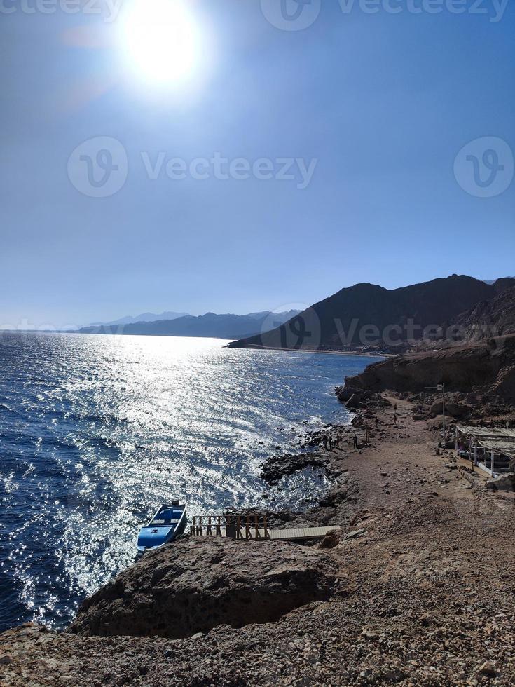 Beautiful sea view of the red sea from over Sinai mountains photo