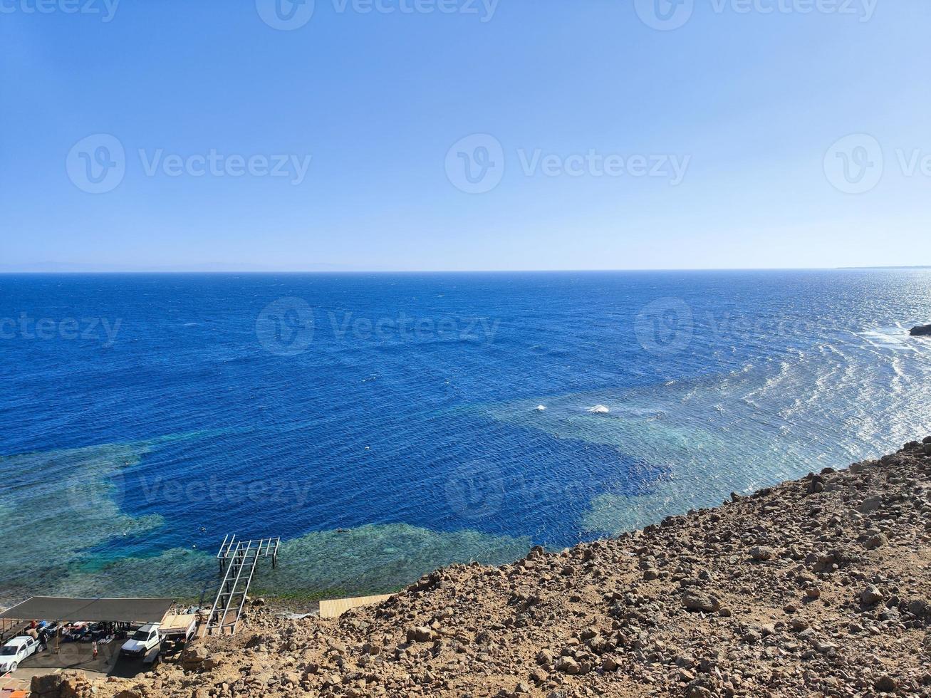 Beautiful sea view of the red sea from over Sinai mountains photo