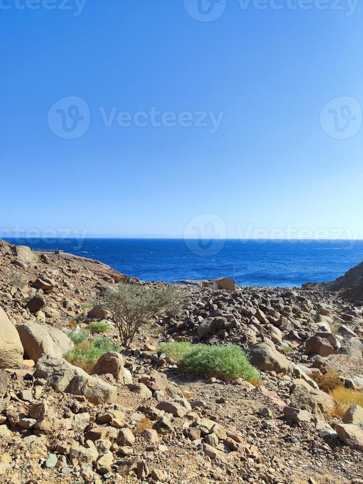 Beautiful sea view of the red sea from over Sinai mountains photo