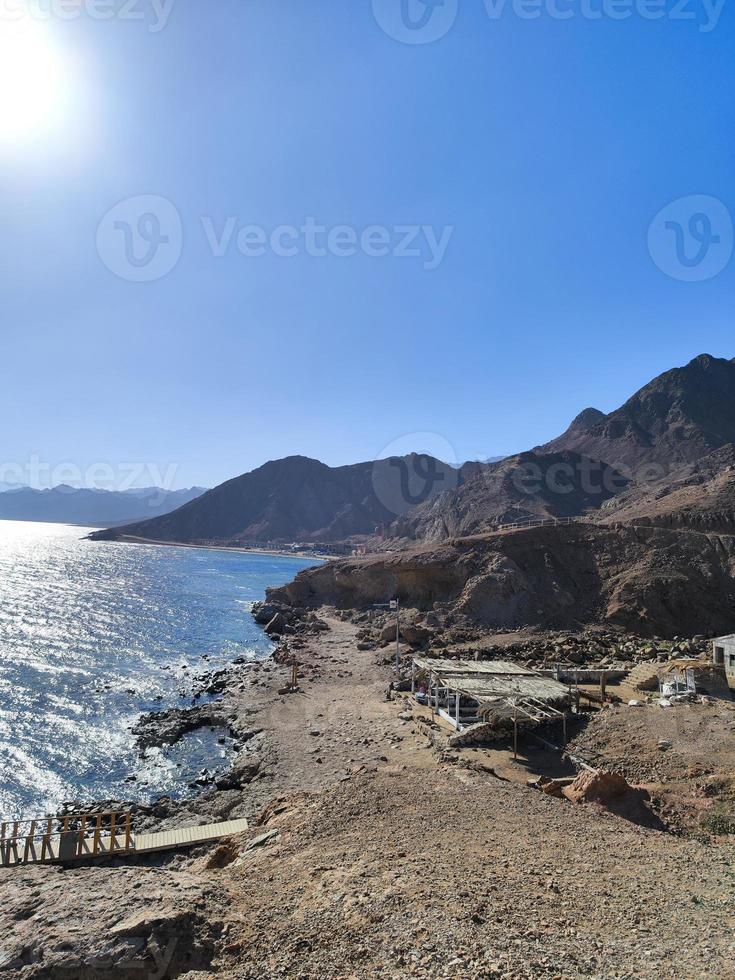 Beautiful sea view of the red sea from over Sinai mountains photo