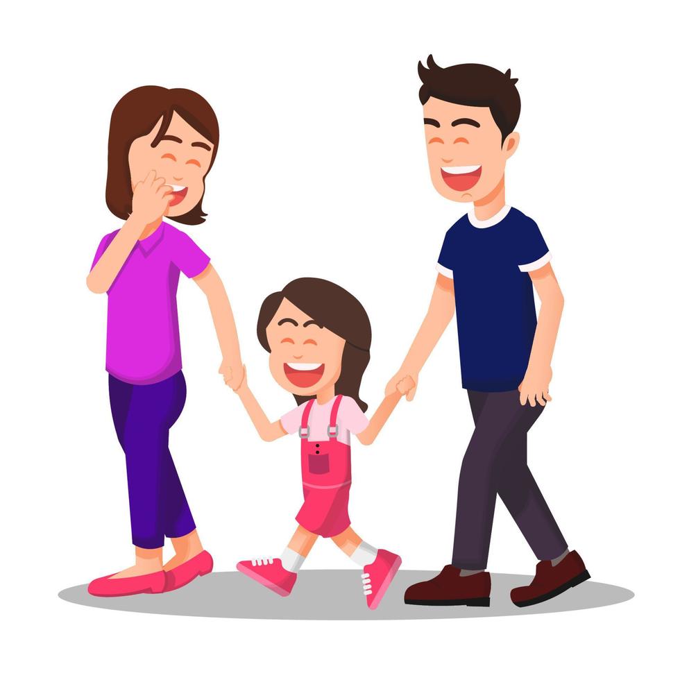 pequeña familia feliz caminando juntos y tomados de la mano vector