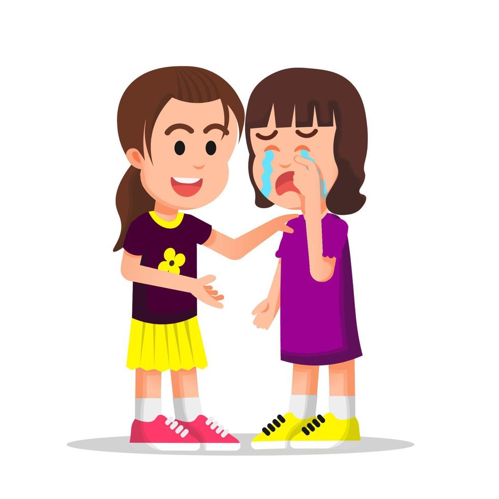 A little girl tries to comfort her crying friend vector