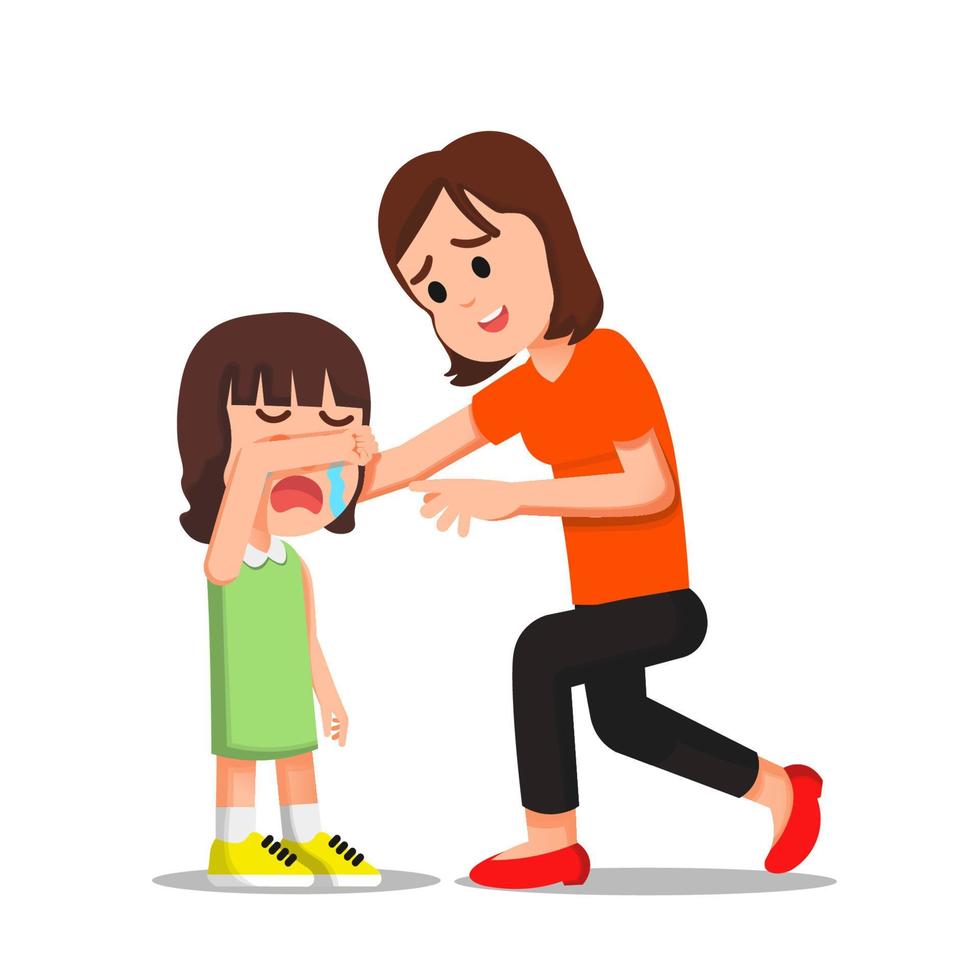 A mother tries to calm her crying daughter vector