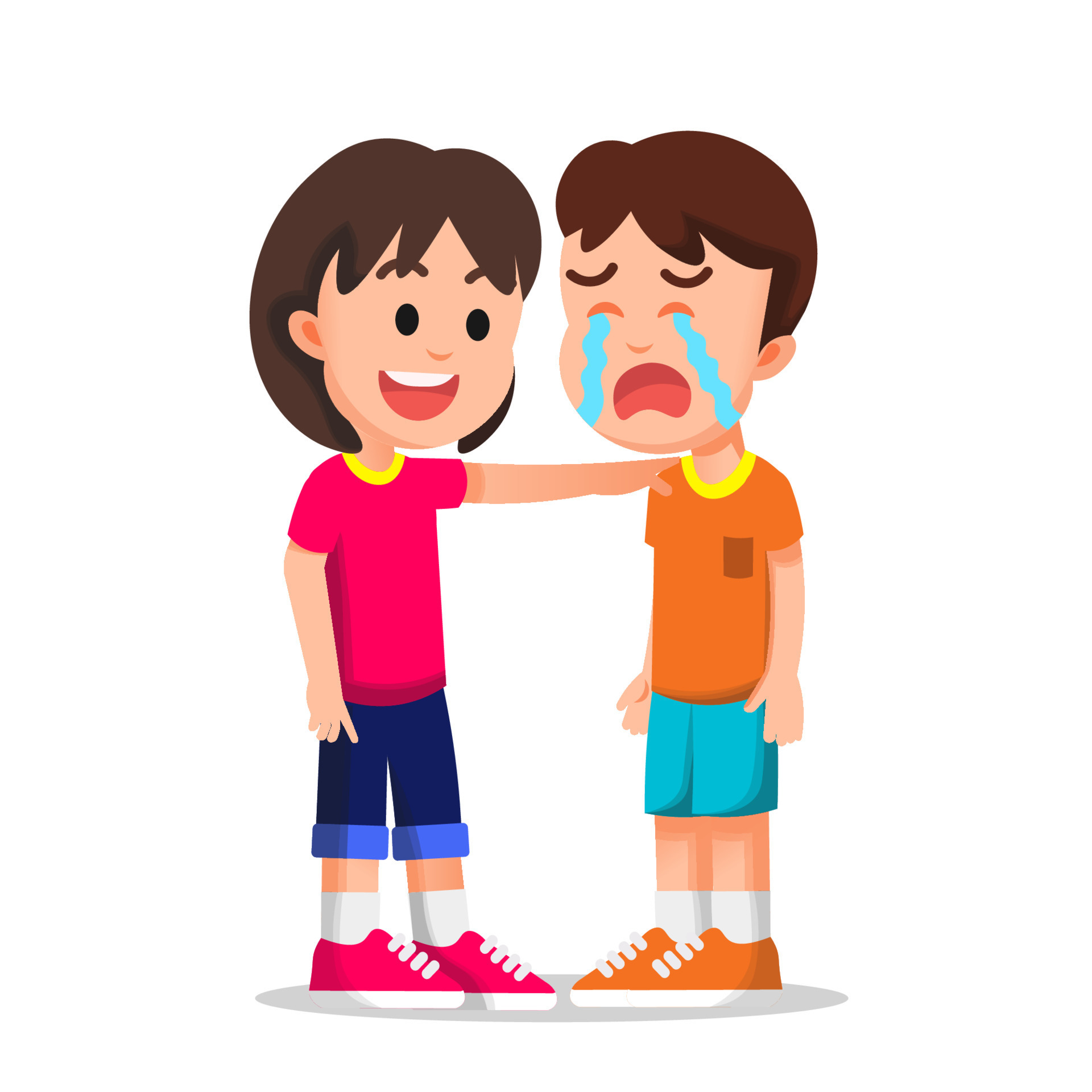 Little girl tries to calm her crying friend 16209490 Vector Art at Vecteezy