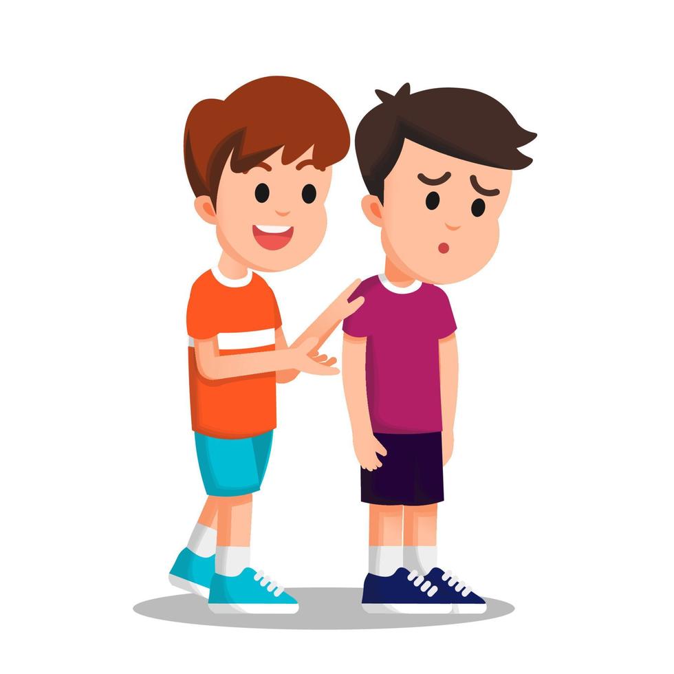 a boy trying to comfort his friend who looks desperate vector