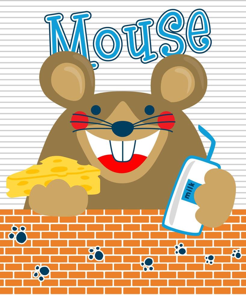 Cute mouse cartoon holding soft drink with cheese vector