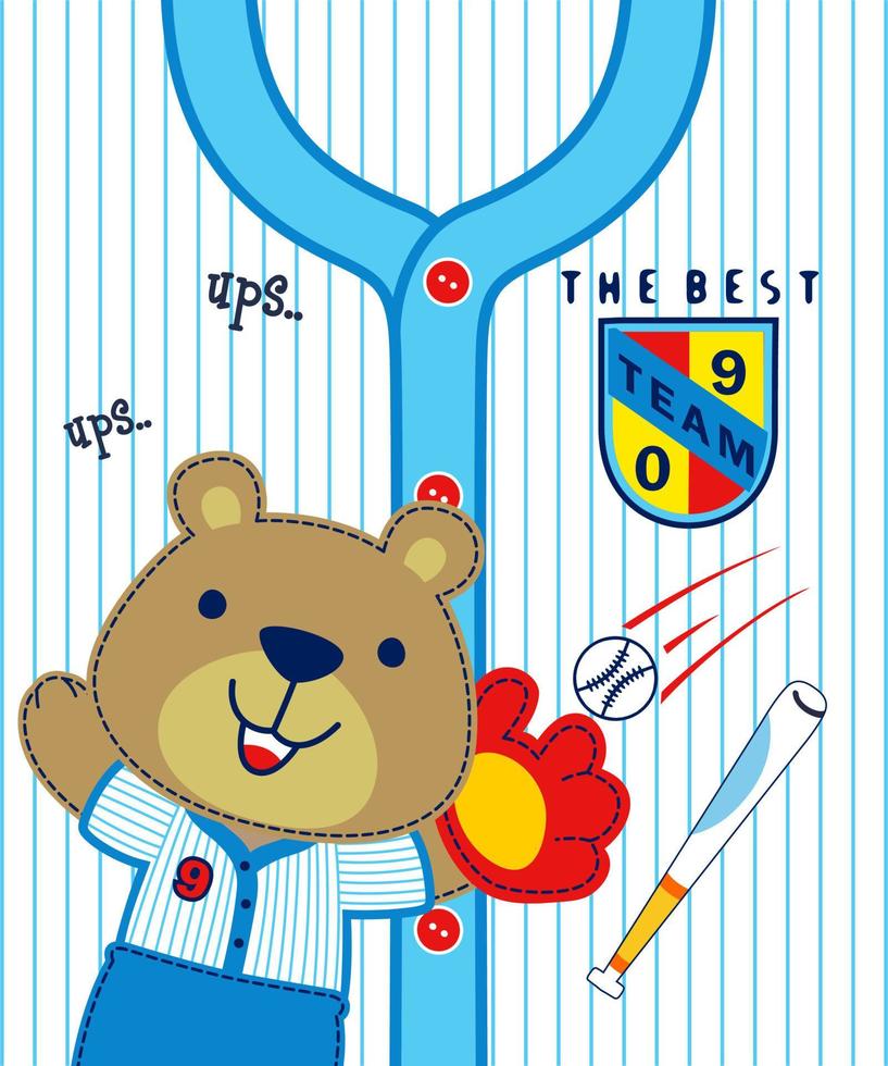 lindo oso en traje de jugador de béisbol en el patrón de ropa para niños vector