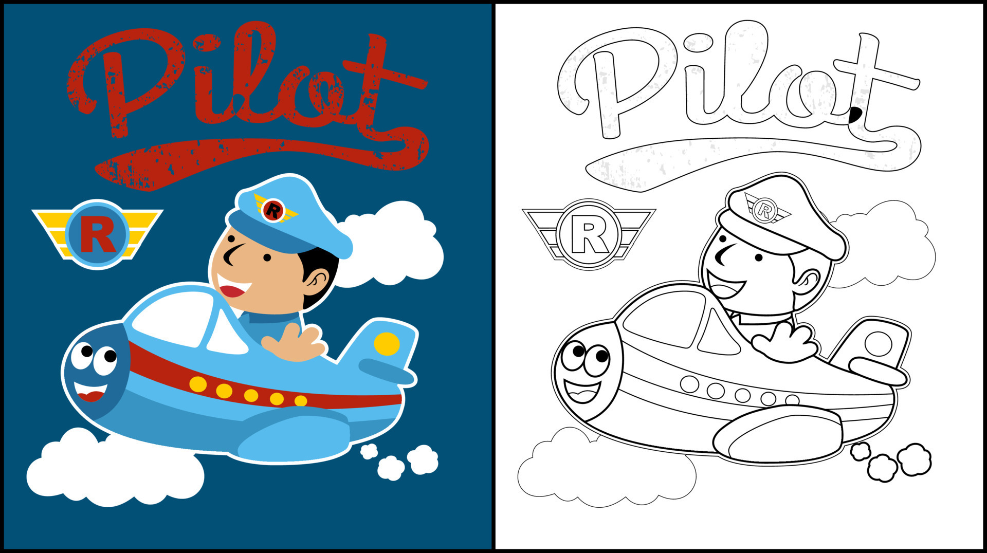 Coloring book of little pilot cartoon driving funny plane 16210354 Vector  Art at Vecteezy