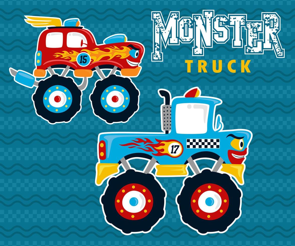 Monster truck race cartoon. Vector cartoon illustration