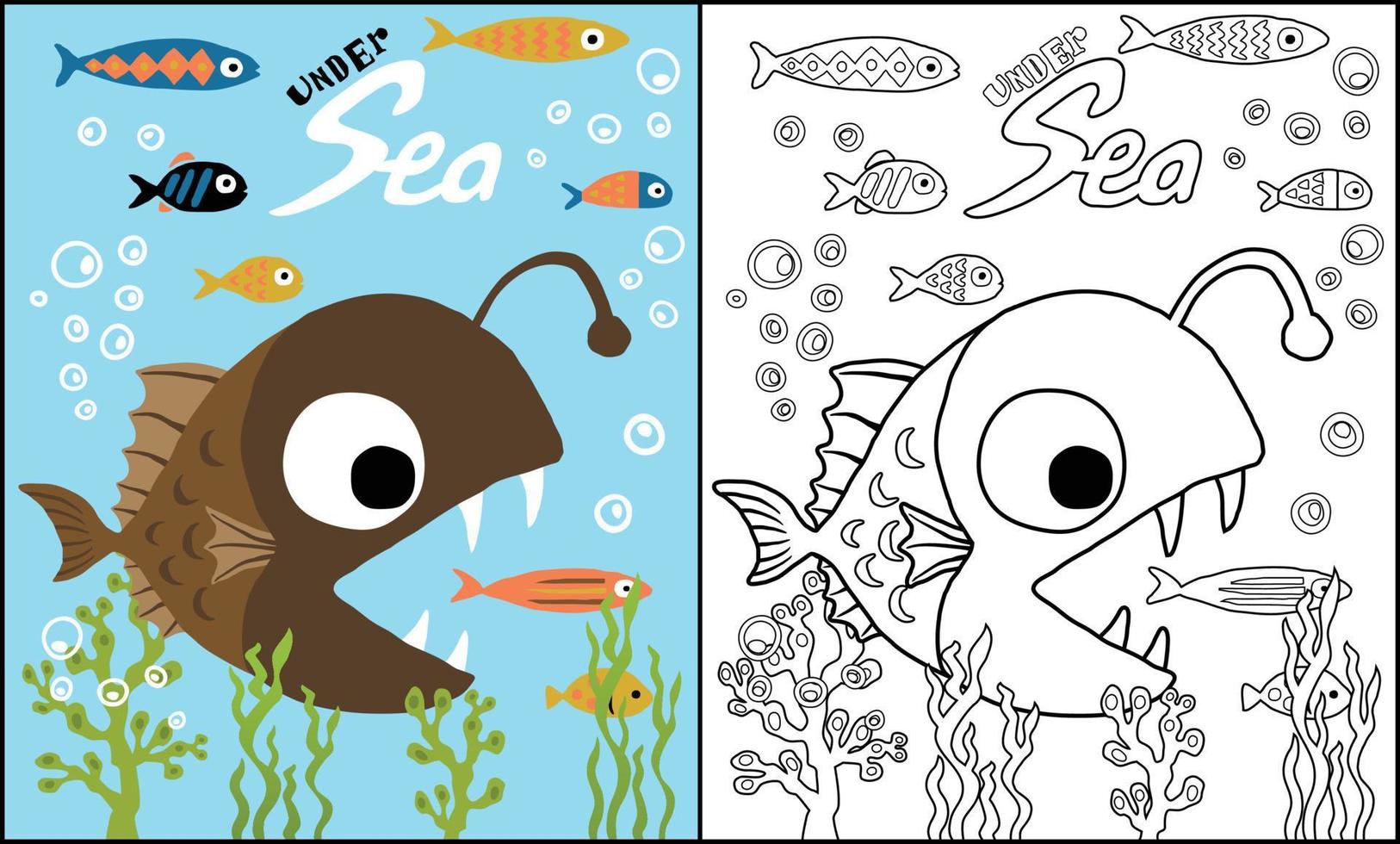 Vector illustration of angler fish cartoon hunting little fish, coloring book or page 16210394 Vector Art at Vecteezy Vector illustration of angler fish cartoon hunting little fish, coloring book or page 16210394 Vector Art at Vecteezy