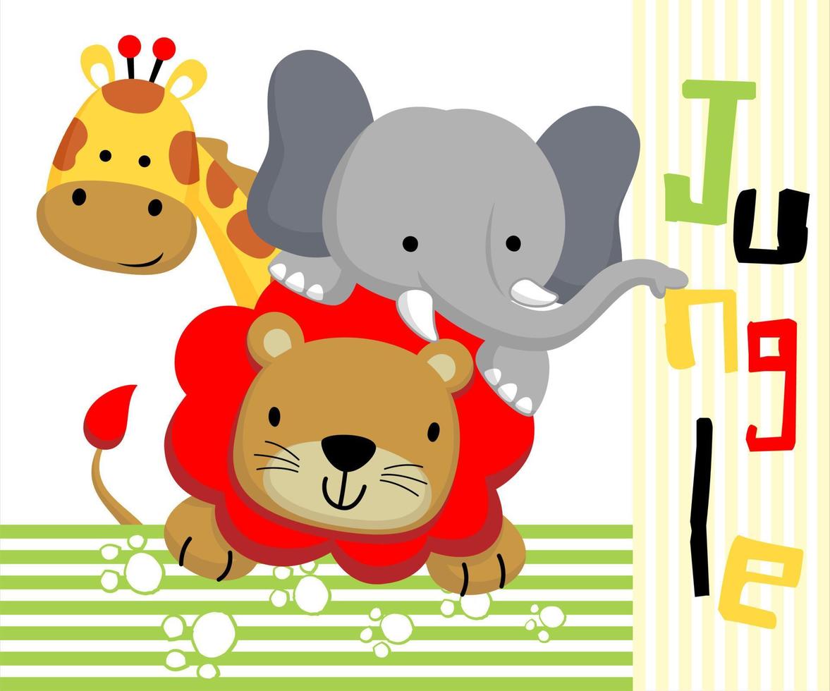 Funny animals cartoon. Lion, elephant and giraffe vector