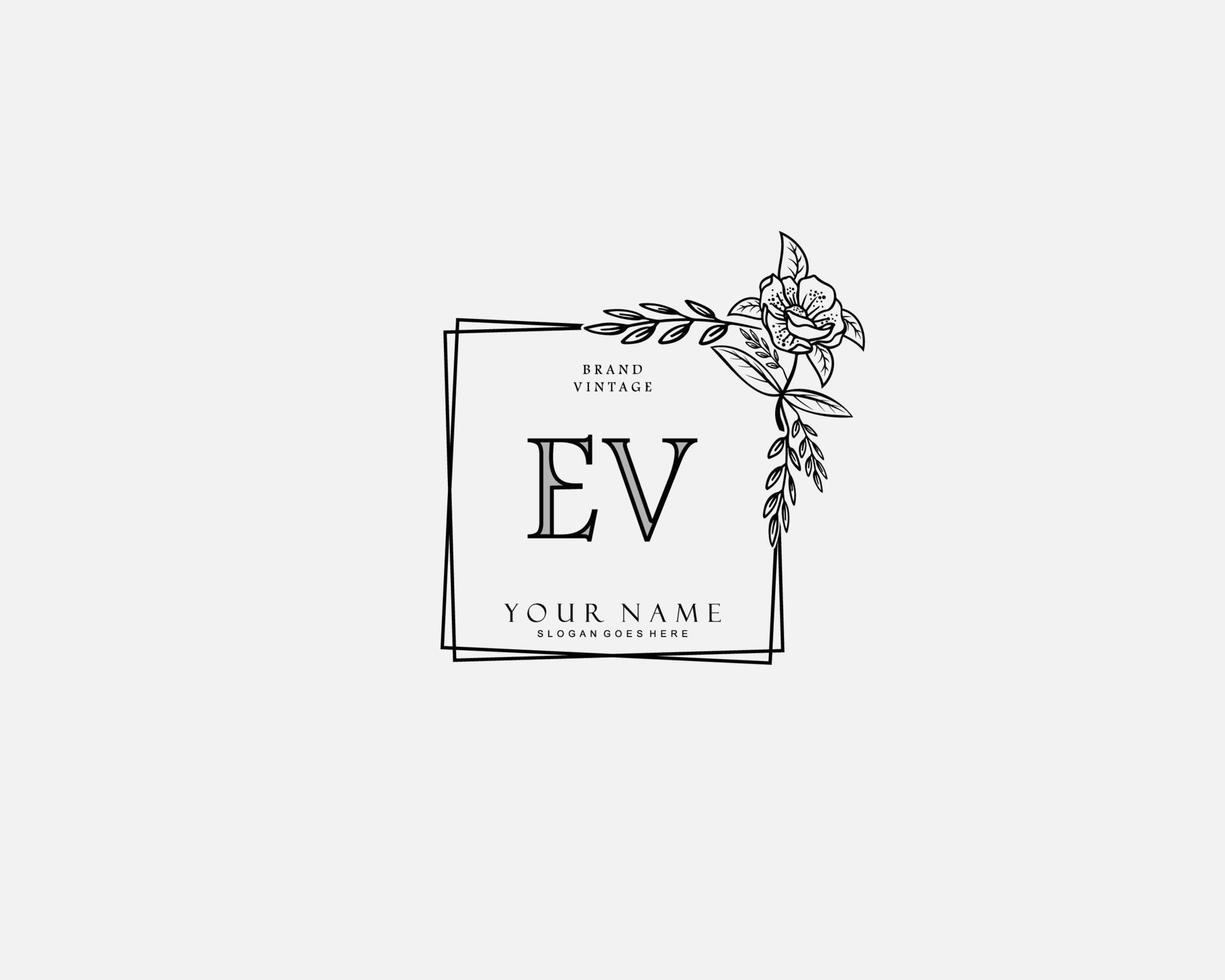 monograma de belleza ev inicial y diseño de logotipo elegante, logotipo de escritura a mano de firma inicial, boda, moda, floral y botánica con plantilla creativa. vector