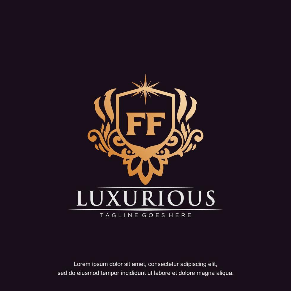 FF initial letter luxury ornament gold monogram logo template vector art.