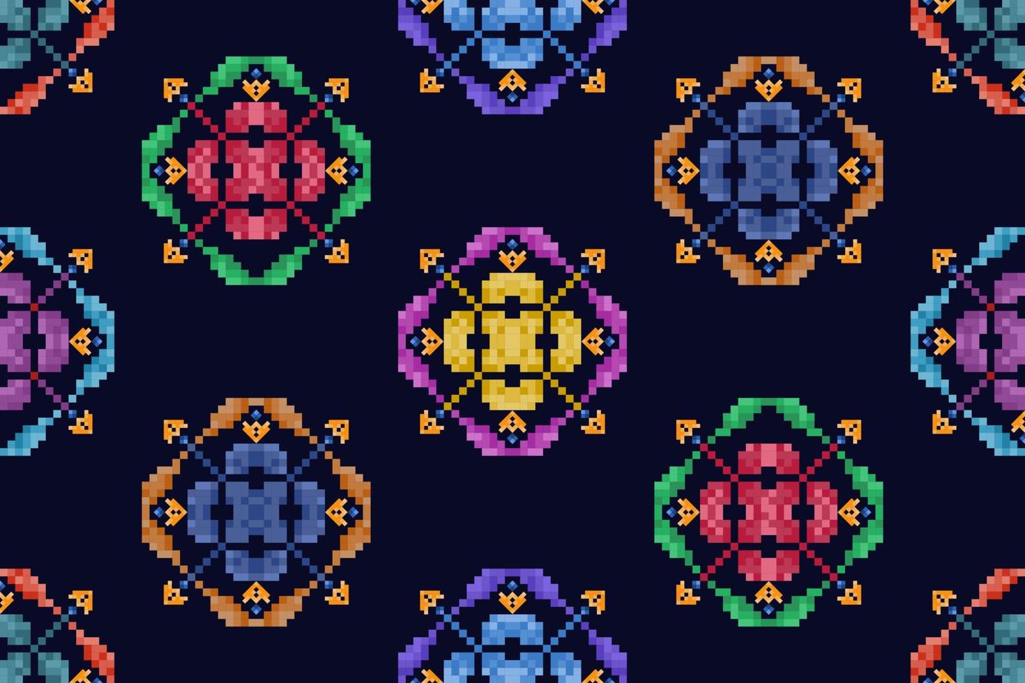 diseño de decoración de patrones sin fisuras étnicos ikat. alfombra de tela azteca boho mandalas papel tapiz textil. adornos de motivos nativos tribales vector de bordado tradicional afroamericano