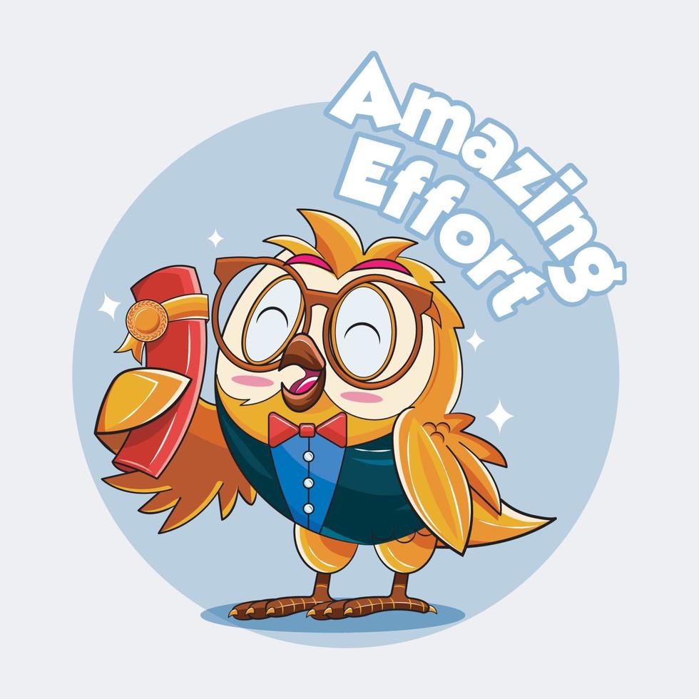 Owl Teacher. Cute owl with appreciation vector illustration pro download