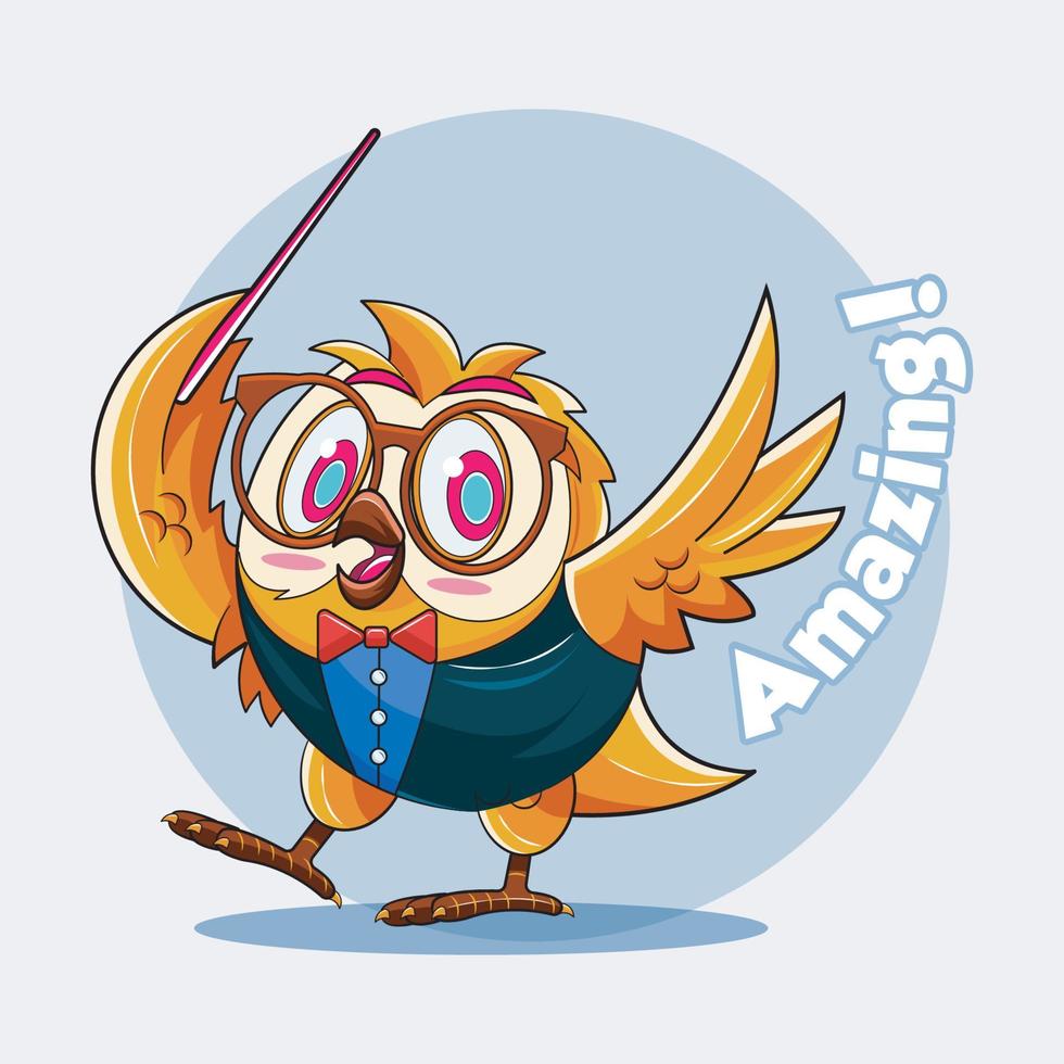 Owl Teacher. A smart owl with glasses is teaching vector illustration free download