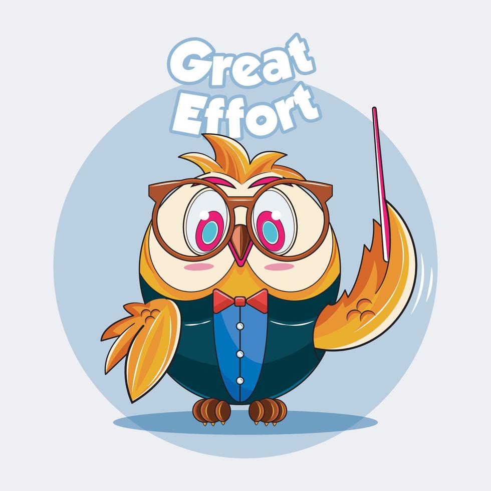 Owl Teacher. Cute owl with sheet of paper vector illustration pro download