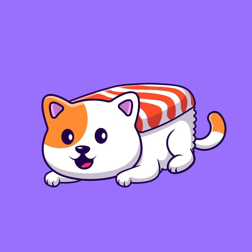 Cute Cat Sushi Sitting Cartoon Vector Icons Illustration. Flat Cartoon Concept. Suitable for any creative project.