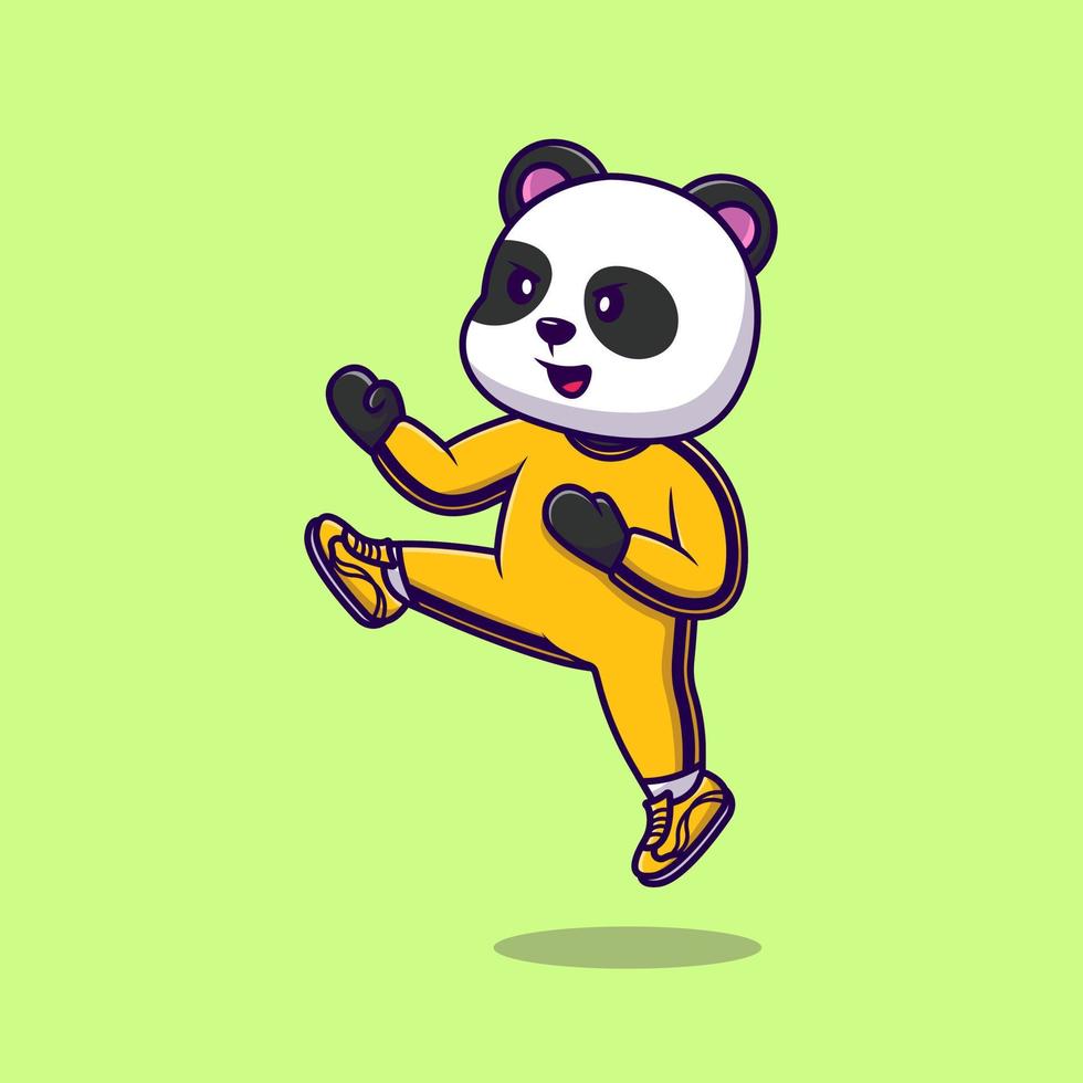 Cute Panda Karate Cartoon Vector Icons Illustration. Flat Cartoon Concept. Suitable for any creative project.