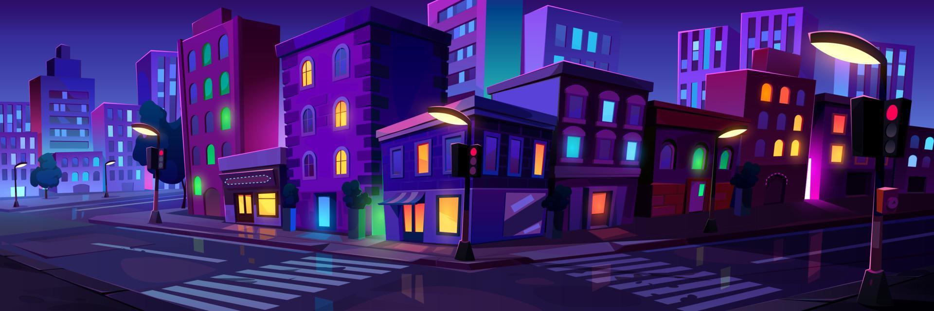 City crossroad at night, transport intersection vector