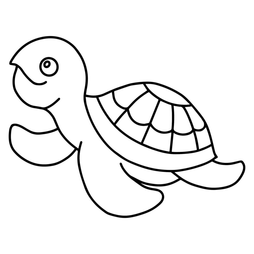 lindos personajes de dibujos animados de tortugas sonrientes. página para colorear de animales. ilustración de vector plano aislar sobre fondo blanco.