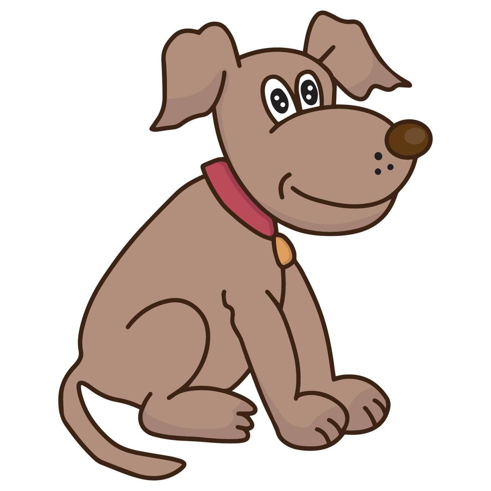Kind brown dog cartoon characters. Animal Coloring Page. Flat Vector illustration isolate on white background.