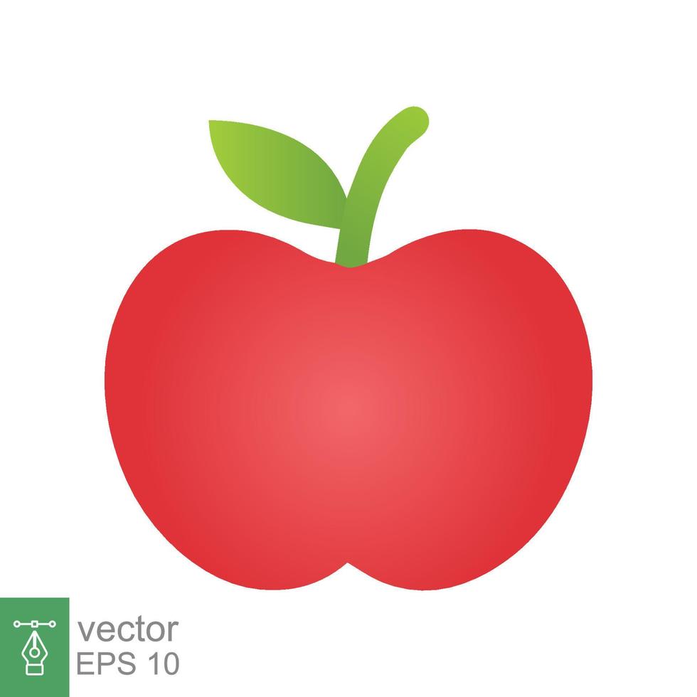 icono de manzana roja. estilo plano sencillo. manzana fresca con hojas, hoja verde, brillante, concepto de comida. ilustración vectorial aislado sobre fondo blanco. eps 10. vector