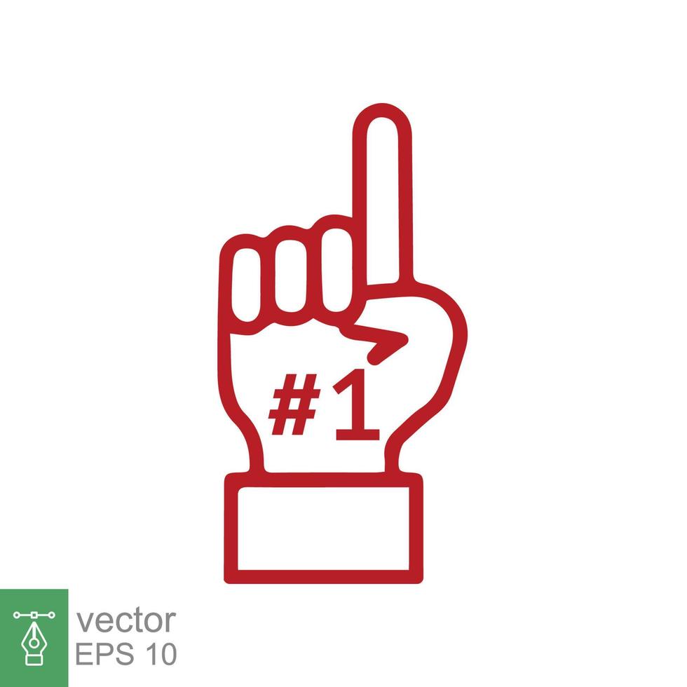 icono de guante de espuma número 1. guante rojo de la mano del ventilador número uno. estilo plano sencillo. logo del ventilador mano con el dedo levantado. ilustración vectorial aislado sobre fondo blanco. eps 10. vector