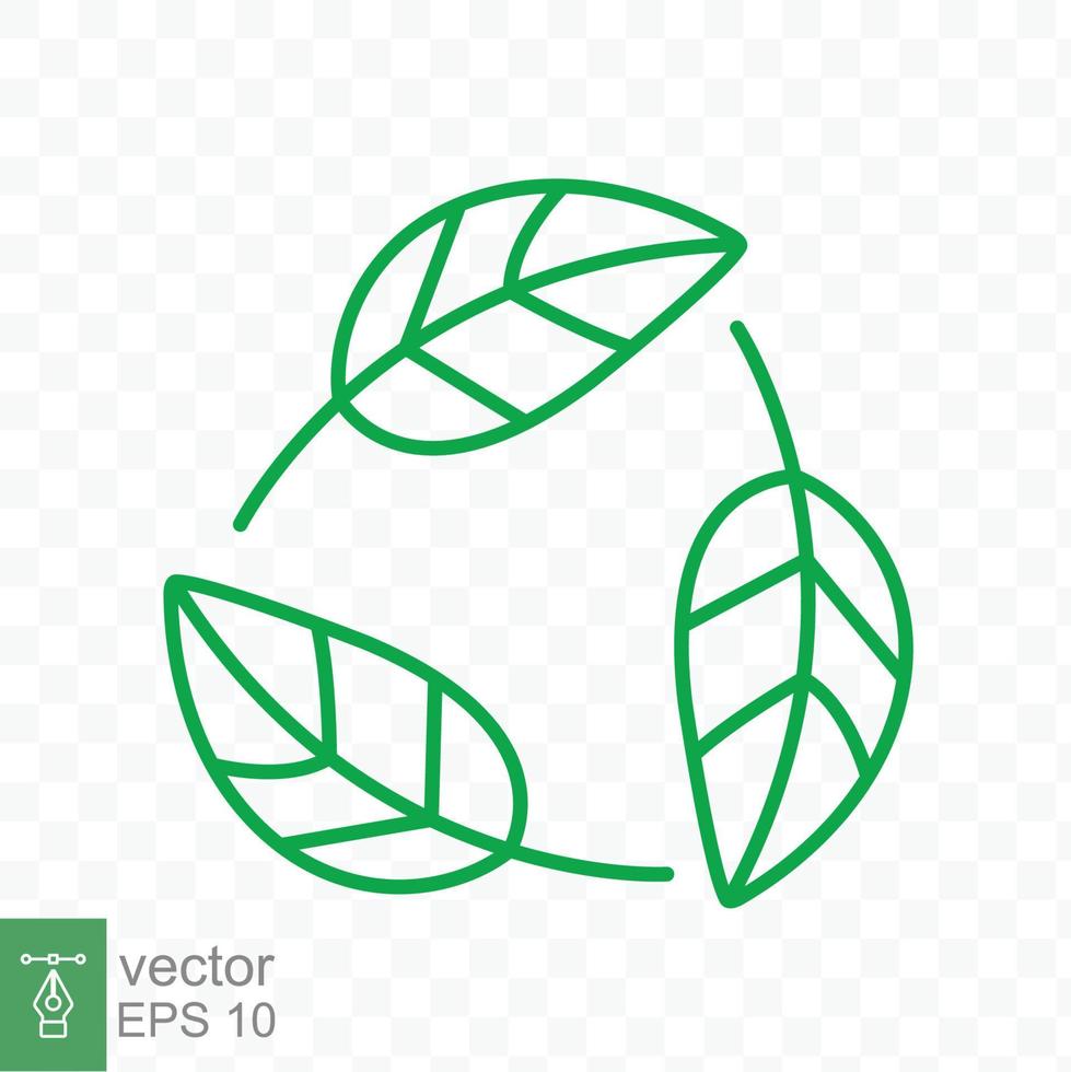 Recycle icon. Green leaf circle logo, biodegradable recyclable plastic free package symbol, eco friendly product template. Vector illustration isolated on transparent background. EPS 10.