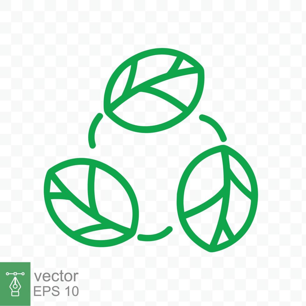 Recycle icon. Green leaf circle logo, biodegradable recyclable plastic free package symbol, eco friendly product template. Vector illustration isolated on transparent background. EPS 10.