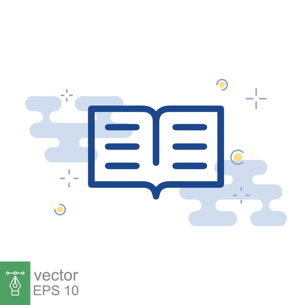 Book icon. Simple flat style. Open book, publish, literature, library, education concept. Blue textbook with blue and white background. Vector illustration isolated. EPS 10.