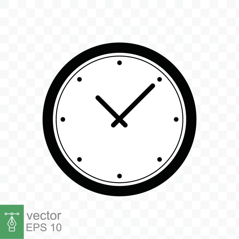 Clock icon. Simple flat style. Circle wall clock face, black analog clock with arrow element, business, technology concept. Vector illustration design isolated on transparent background. EPS 10.