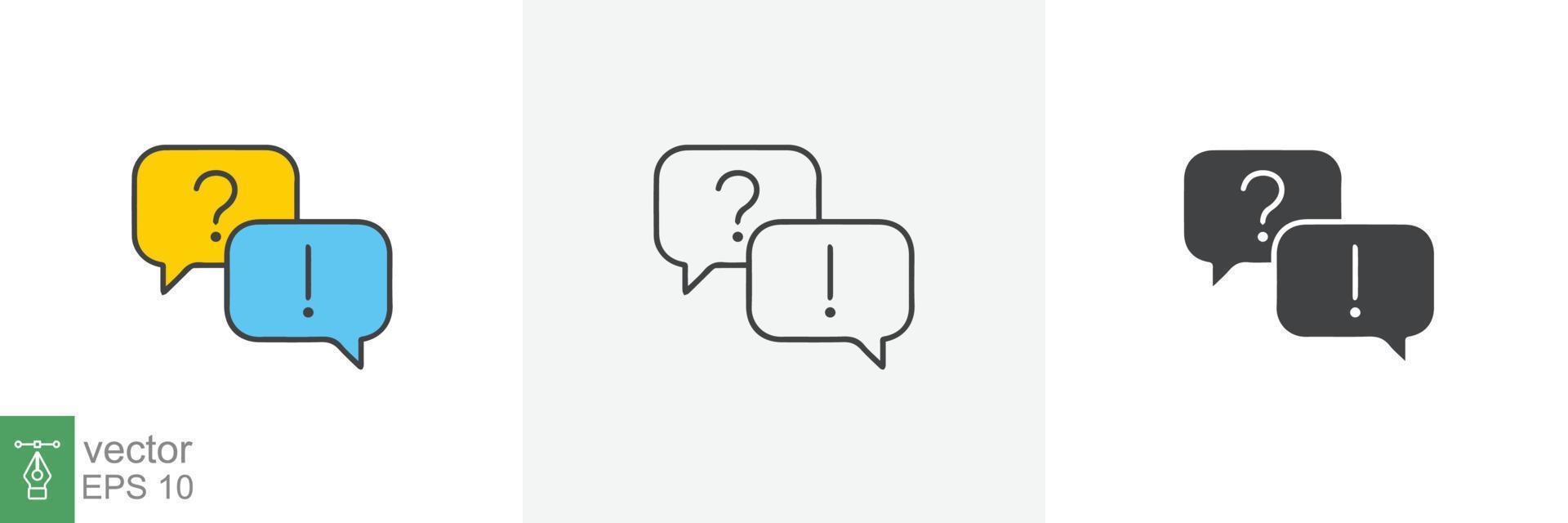 FAQ, questions and answers icon. Line, glyph and filled outline colorful version, Q and A speech outline and filled sign. Symbol, logo illustration. Different style icons set vector graphics. EPS 10.
