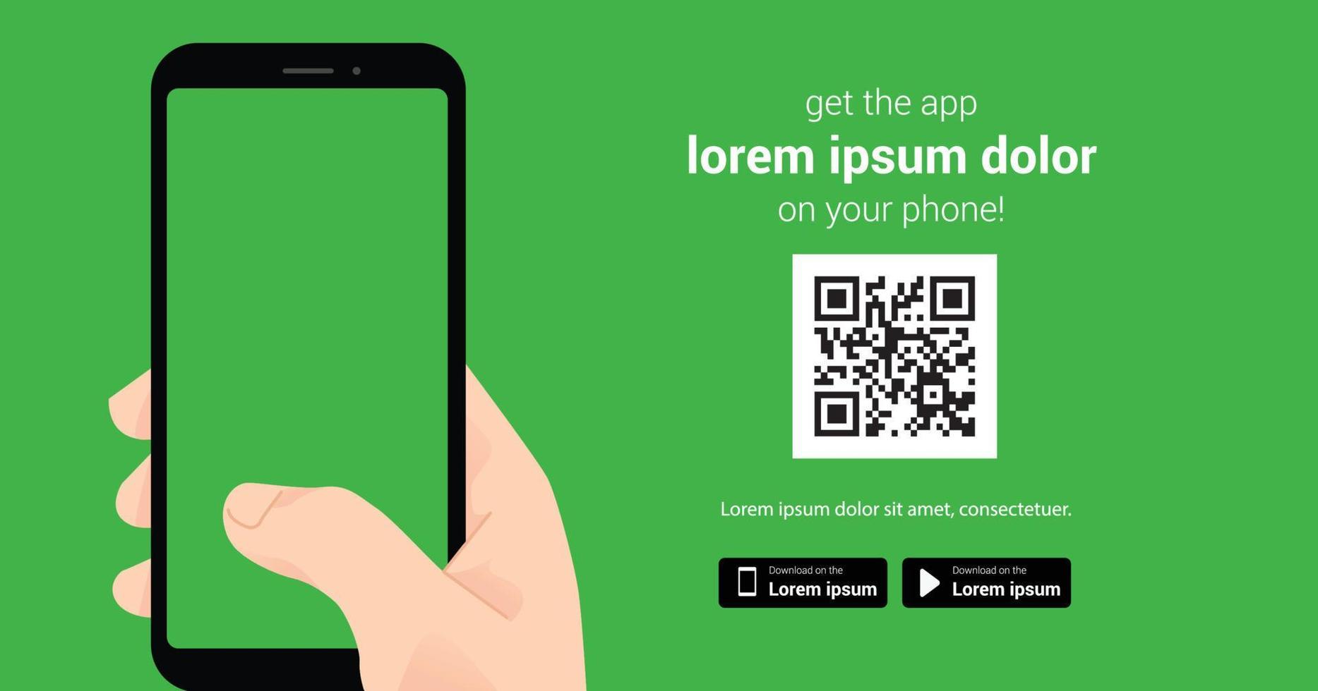 Download page of the mobile app. Empty screen smartphone for you app. Download button icon, application, landing, QR code, technology concept. Vector illustration. EPS 10.