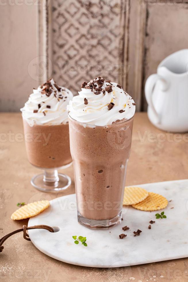 Iced chocolate coffee frappe with whipped cream photo