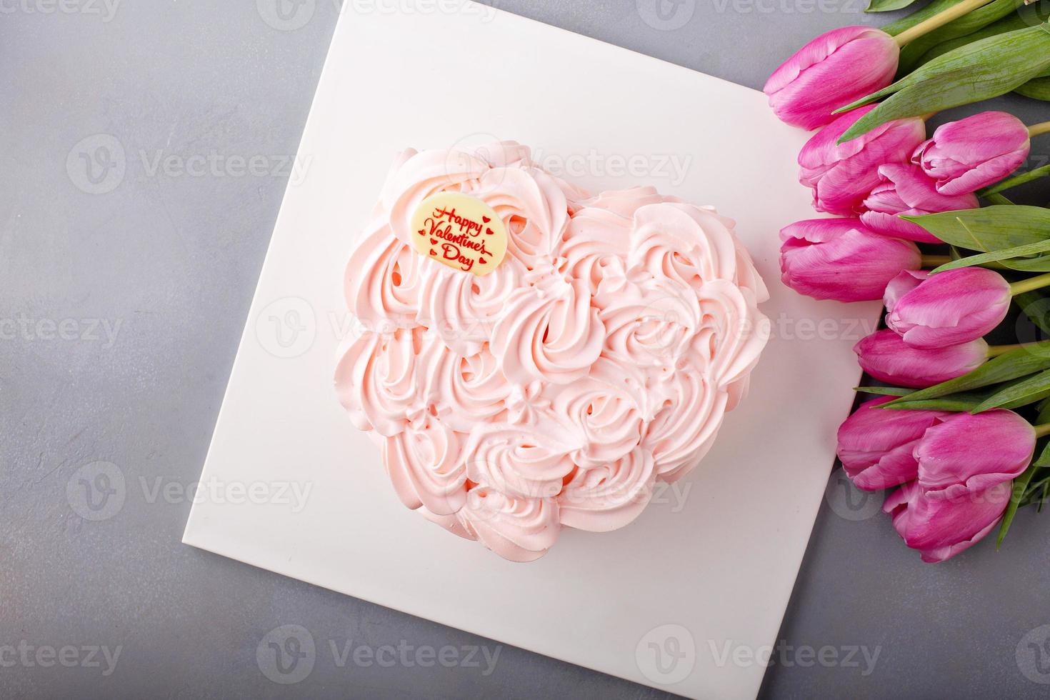 Valentines Day cake with cream roses photo