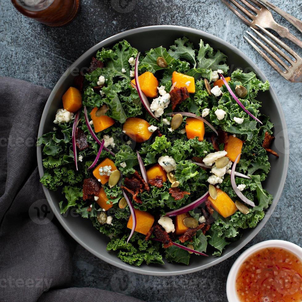 Fall salad with kale and butternut squash photo