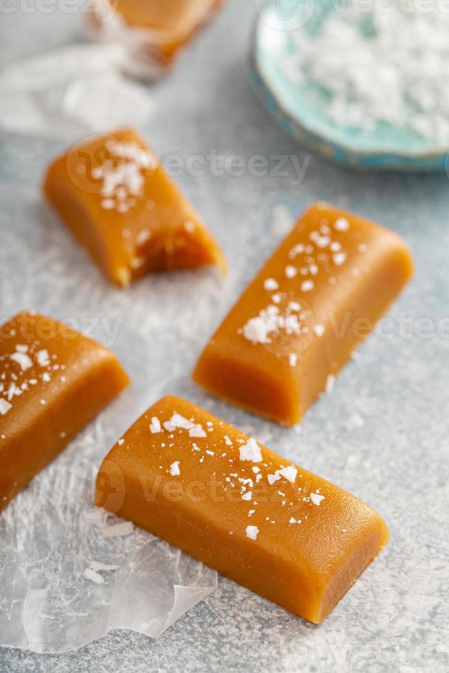 Homemade salted caramel candy photo