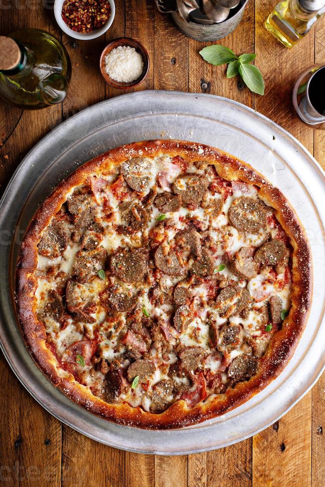 Deep dish meat pizza 16212602 Stock Photo at Vecteezy