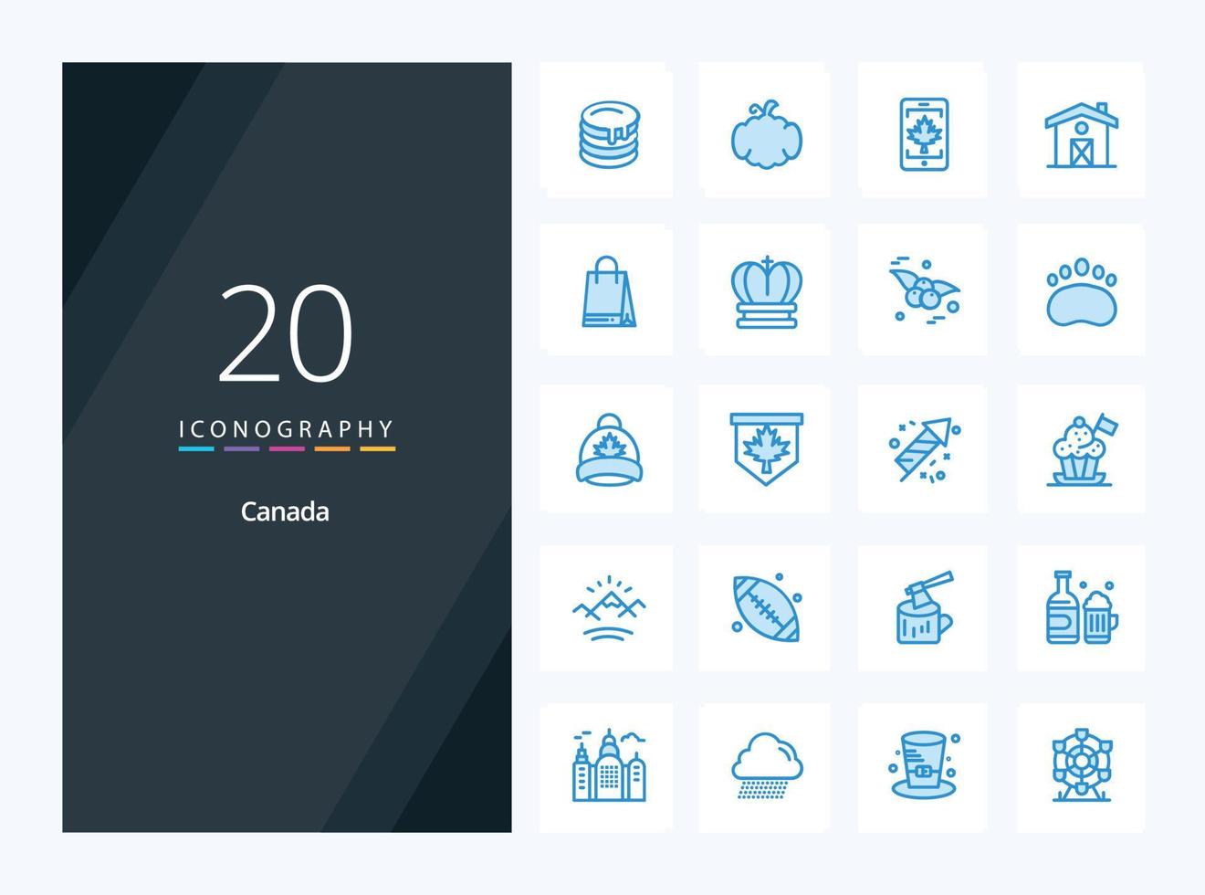 20 icono de color azul de Canadá para la presentación vector