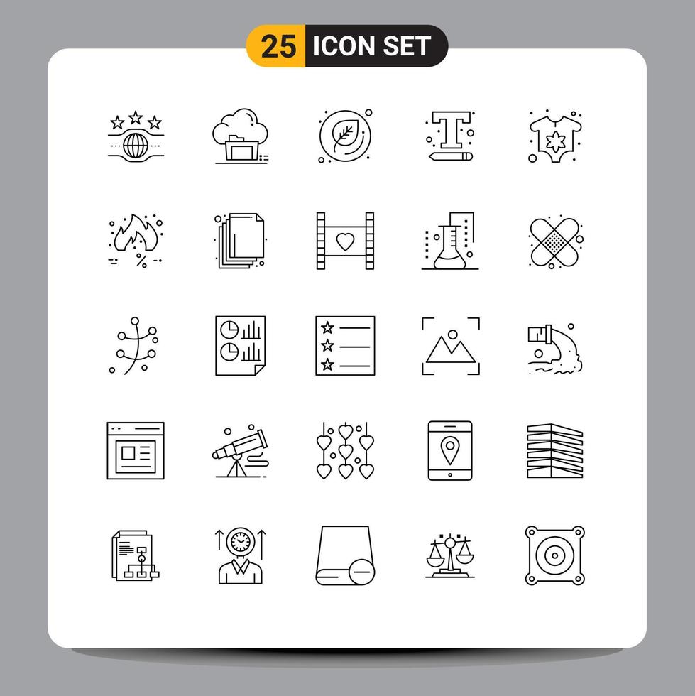 25 iconos creativos, signos y símbolos modernos de configuraciones de texto para bebés, comparten elementos de diseño vectorial editables de fuente de texto vector