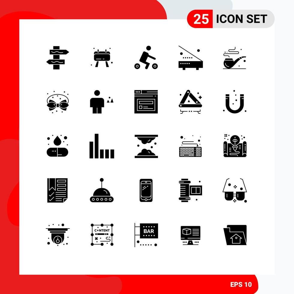 Solid Glyph Pack of 25 Universal Symbols of st pipe sport hardware electronic Editable Vector Design Elements