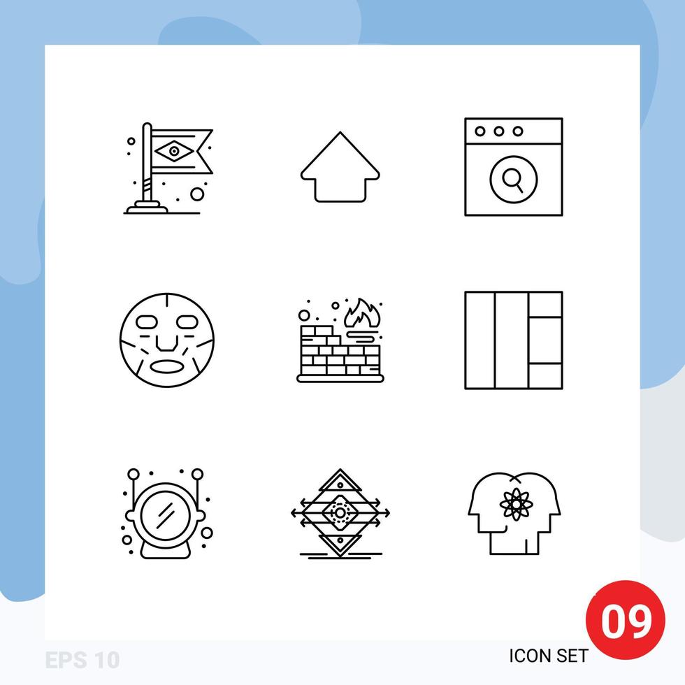 Pictogram Set of 9 Simple Outlines of protection database mac wellness face Editable Vector Design Elements