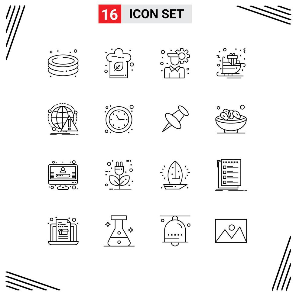 Modern Set of 16 Outlines and symbols such as antivirus sledge account sled gifts Editable Vector Design Elements