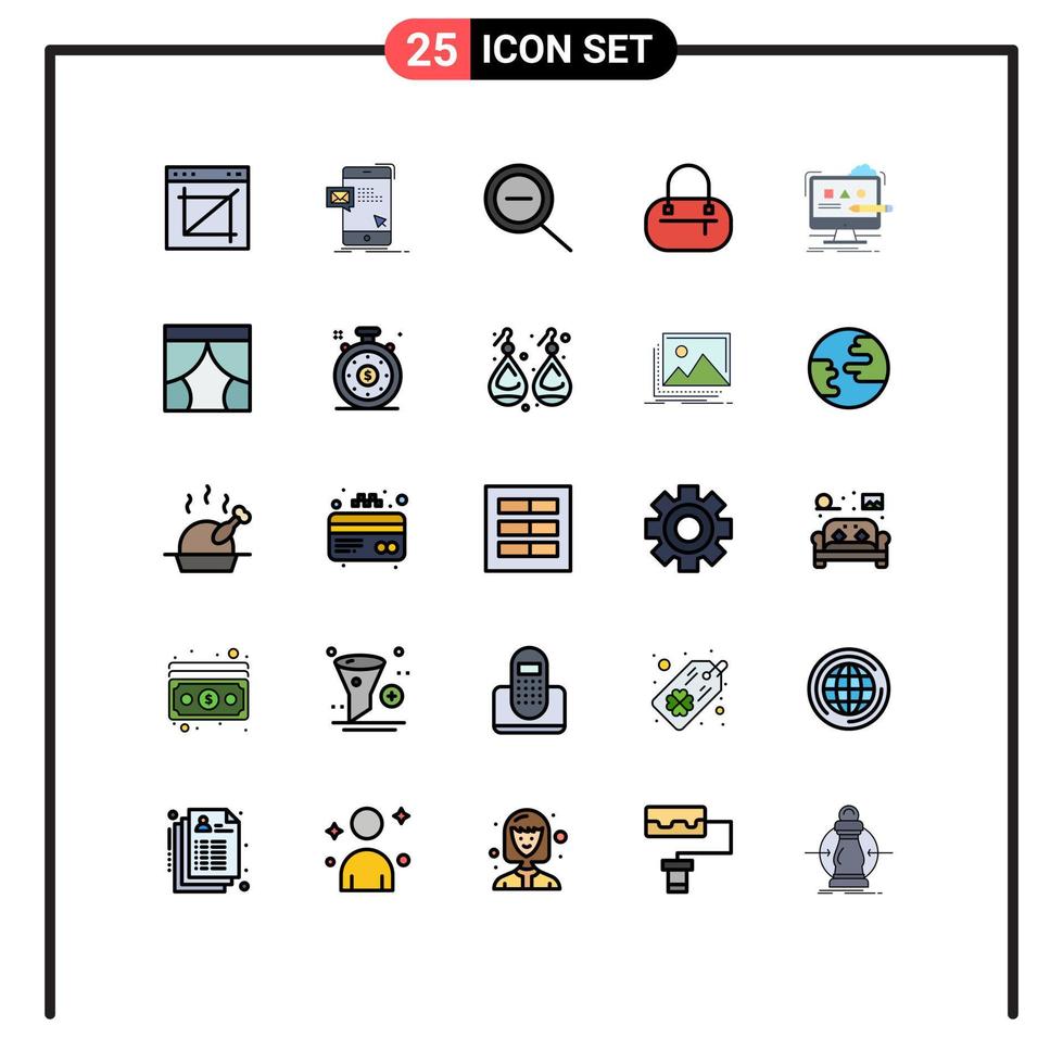 Modern Set of 25 Filled line Flat Colors and symbols such as digital computer mail art bag Editable Vector Design Elements