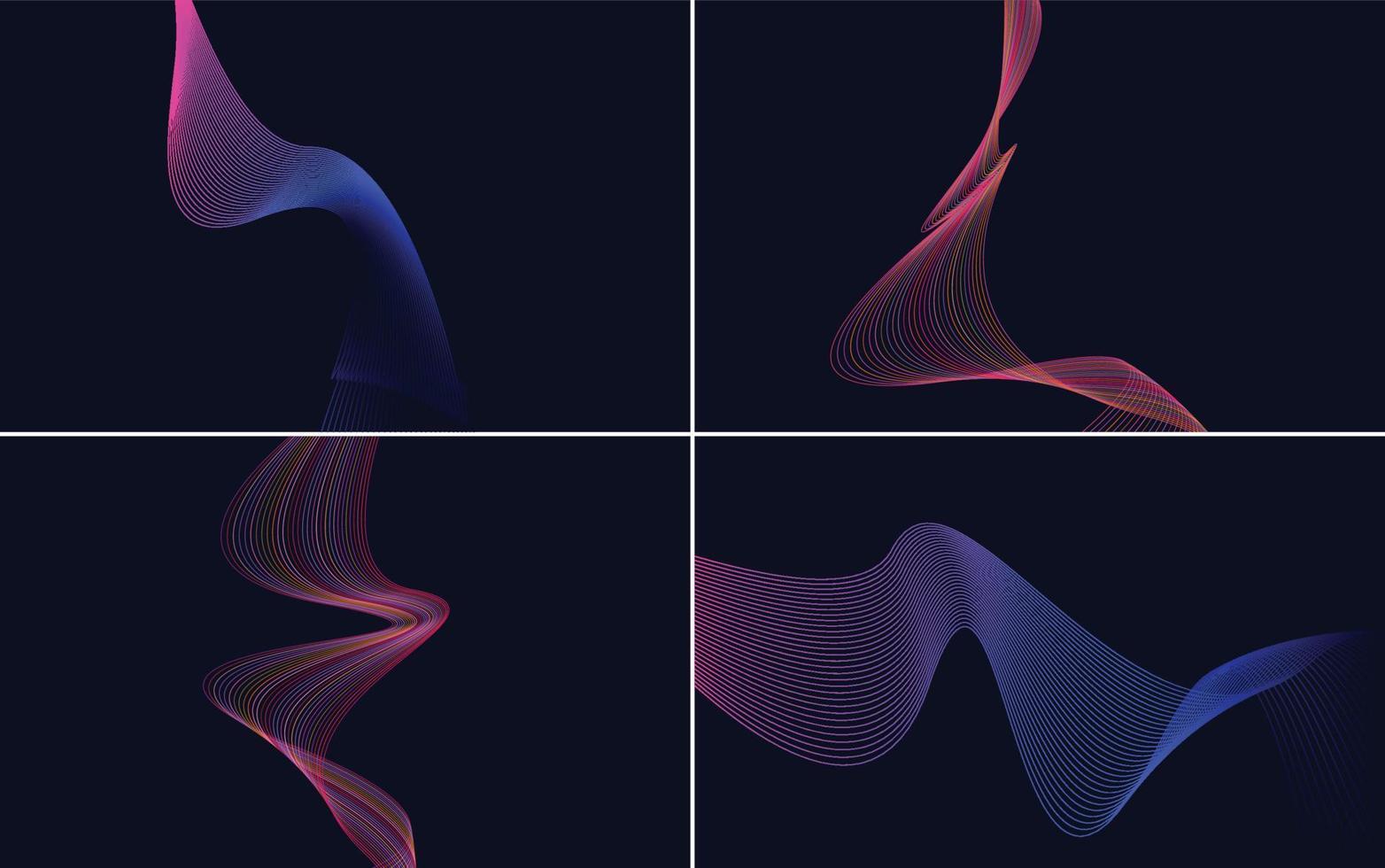 Set of 4 geometric wave pattern background Abstract waving line vector