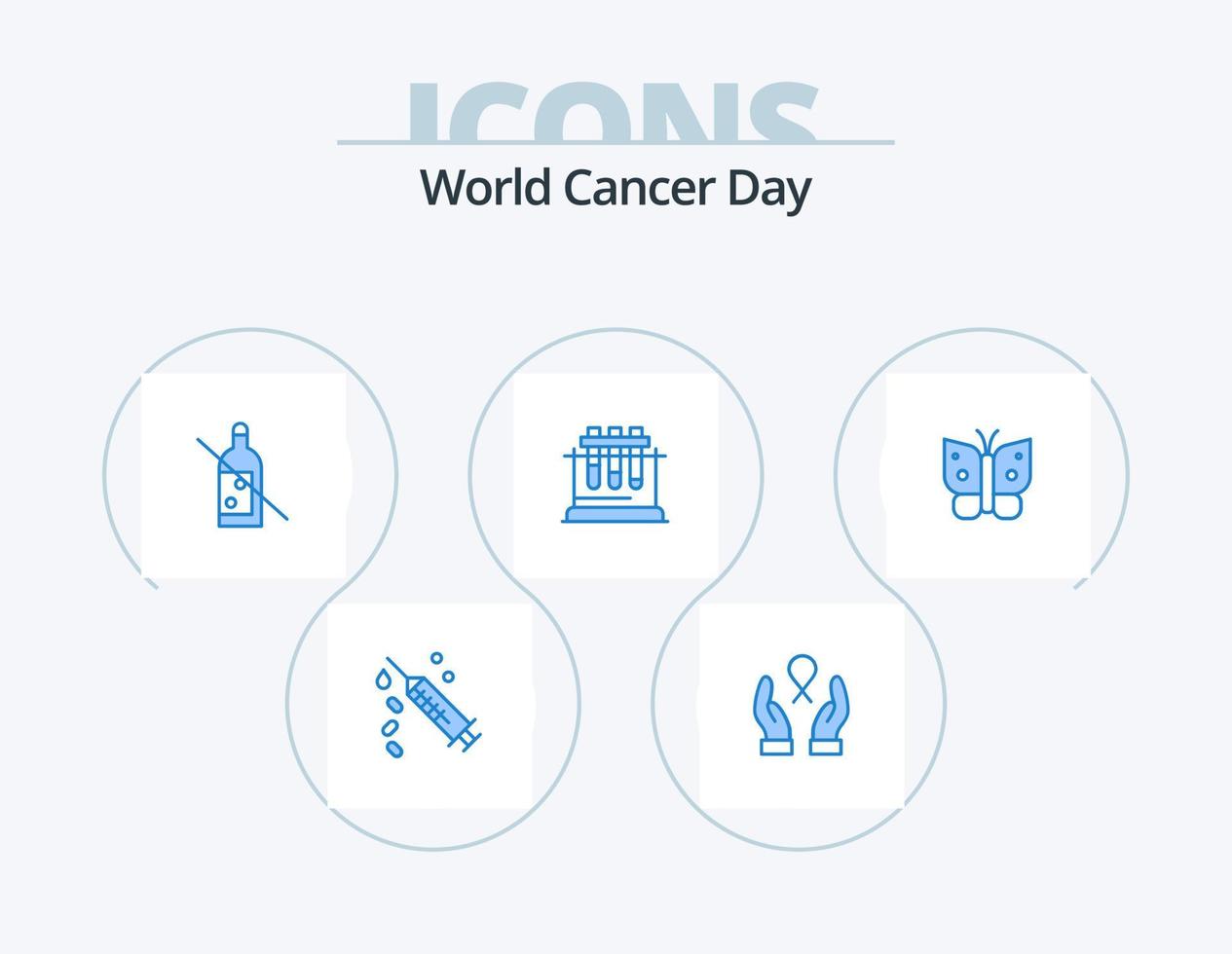 World Cancer Day Blue Icon Pack 5 Icon Design. freedom. science. alcohol. chemistry. lab vector