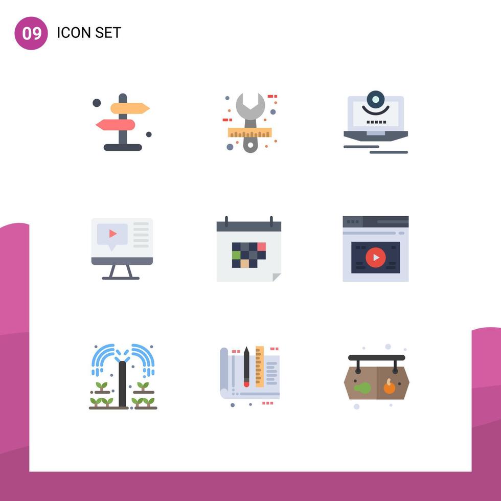 Modern Set of 9 Flat Colors Pictograph of education play tool computer monitor Editable Vector Design Elements